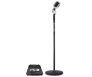 Micrófono disco retro cardioide color plateado cromado con estilo de los 50s y 60s + soporte para micrófono Karaoke Party