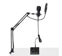Micrófono DJ Controller Kit de mesa de mezcla, micrófono condensador con interfaz de audio, tarjeta de sonido DJ, micrófono de pie, micrófono karaoke gaming, micrófono de audio para grabación en
