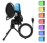 Micrófono Gaming RGB,Micrófono Condensador PC USB Kit de Microfone,para PC Gaming Mac PS4 PS5, Streaming, Podcasting,Youtube,Voice Over,con Trípode, Filtro Anti-Pop,Plug & Play