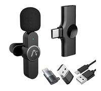 Micrófono inalámbrico con clip, micrófonos inalámbricos Lavalier, micrófono de clip de solapa (Aisizon) para smartphone, laptop, grabación de video, Tiktok, Facebook Live, YouTube Live Stream