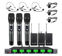 Micrófono inalámbrico de 6 canales, sistema de micrófono UHF, 3 micrófonos de mano, 3 auriculares, 3 lavalier, 3 micrófonos de solapa, sistema de karaoke, iglesia, conferencia, boda, fiesta,
