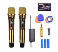 Micrófono inalámbrico de mano, micrófono UHF recargable, chapado en oro, 2 micrófonos, micrófono inalámbrico dinámico de mano para cantar en escenarios grandes, karaoke, boda, DJ, fiesta, discurso