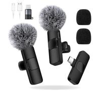 Micrófono inalámbrico Lavalier Mini Micrófono: 2 Plug-Play Lavalier Micrófono Inalámbrico para iPhone Android MacBook iPad - Micrófono de solapa para grabación de vídeo entrevista Vlog Live YouTube