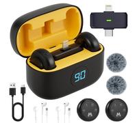 Micrófono inalámbrico Lavalier para iPhone/Android con funda de carga, cancelación inteligente de ruido, clip magnético fuerte y extra larga duración de la batería, micrófono inalámbrico para Vlog