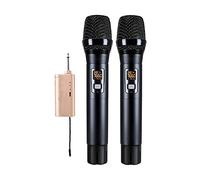 Micrófono inalámbrico micrófono de karaoke micrófono de canto doble micrófono cardioide profesional UHF, micrófono de mano completamente metálico, 2 colores fáciles de conectar y usar (A