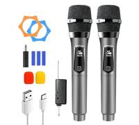 Micrófono inalámbrico, micrófono inalámbrico recargable, micrófono de mano dual con USB-C, micrófono inalámbrico, sistema de micrófono inalámbrico UHF, Plug and Play para karaoke, DJ, fiestas de
