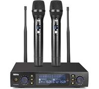 Micrófono inalámbrico, micrófono profesional UHF de metal doble inalámbrico dinámico micrófono de mano, sistema de micrófono de emparejamiento de frecuencia infrarroja para karaoke en casa, DJ,