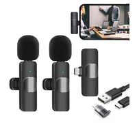 Microfono Inalambrico para iPhone/iOS/Android, Micrófono Lavalier Inalámbrico Bluetooth para Móvil Portátil, para Youtube, Facebook, Twitter, TIK Tok Video y transmisión en Vivo(No se Requiere App)