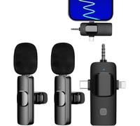 Microfono Inalambrico para iPhone/iOS/Android/PC/Laptop, Micrófono Lavalier Inalámbrico para Móvil Portátil, Bluetooth Micrófono para Facebook, Youtube, TIK Tok Video y transmisión en Vivo Negro