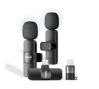 Micrófono Inalámbrico Profesional para Movil y PC, Lavalier USB C + Lightning, Reducción de Ruido Inteligente, 6H Batería, Micrófono para Podcast, Zoom y Entrevistas, Grabación, Para 2 Personas
