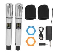 Micrófono inalámbrico UHF de micrófono dinámico inalámbrico Dual Hands con Receptor para Karaoke Speech Party Singing 100m Range (Plata)