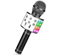 Micrófono Karaoke Bluetooth,Microfono Inalámbrico Karaoke con Altavoz y LED,Micrófono Portátil para Niños Canta Partido Musica,Dinámicos Juguetes para Niña,Soporte Youtube, Android/iOS/PC/A (Negro)