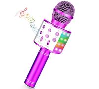 Micrófono Karaoke Bluetooth,Microfono Inalámbrico Karaoke con Altavoz y LED,Micrófono Portátil para Niños Canta Partido Musica,Dinámicos Juguetes para Niña,Soporte Youtube, Android/iOS/PC/A (Rosa)