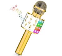 Micrófono Karaoke Bluetooth,Microfono Inalámbrico Karaoke con Altavoz y LED,Micrófono Portátil para Niños Canta Partido Musica,Dinámicos Juguetes para Niña,Soporte Youtube, Android/iOS/PC/A (Dorado)