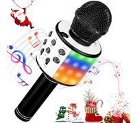 Micrófono Karaoke Bluetooth,Microfono Inalámbrico Karaoke con Altavoz y LED,Micrófono Portátil para Niños Canta Partido Musica,Dinámicos Juguetes para Niña,Soporte Youtube, Android/iOS/PC/A (Negro)