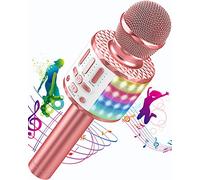 Micrófono Karaoke Bluetooth, Microfono Inalámbrico Karaoke con Altavoz y LED, Micrófono Portátil para Niños Canta Partido Musica, Niñas Juguete de Regalo, Soporte Youtube, Skype, Android/iOS/PC/AUX
