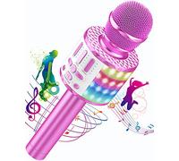 Micrófono Karaoke Bluetooth, Microfono Inalámbrico Karaoke con Altavoz y LED, Micrófono Portátil para Niños Canta Partido Musica, Niñas Juguete de Regalo, Soporte Youtube, Skype, Android/iOS/PC/AUX