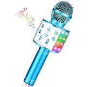 Micrófono Karaoke Bluetooth,Microfono Inalámbrico Karaoke con Altavoz y LED,Micrófono Portátil para Niños Canta Partido Musica,Dinámicos Juguetes para Niña,Soporte Youtube, Android/iOS/PC/A (Azul)