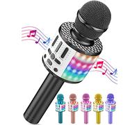 Micrófono Karaoke Bluetooth, Microfono Inalámbrico Karaoke con Altavoz y LED, Portátil Karaoke Inalámbrico Speaker para Niños Niñas Canta Partido Musica, Adultos Casa KTV Party para Android/iPhone/PC