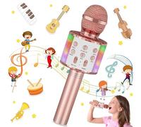 Micrófono Karaoke Bluetooth, Microfono Inalámbrico Karaoke con Luces LED, Karaoke Micrófono Niños, Karaoke Inalámbrico Speaker para Niños Niñas Canta Partido Musica, Adultos Casa KTV Party (Oro rosa)