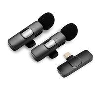 Micrófono lavalier inalámbrico 1 a 2 Teléfono móvil Micrófono inalámbrico Grabación Entrevista en vivo Grabación de video Cancelación de ruido y Plug and Play