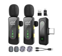 Micrófono Lavalier inalámbrico con pantalla LED, micrófonos Lavalier con clip con reducción de ruido, para grabación de video, Tiktok, Youtube, Vlog Podcast Content Creator (negro brillante)