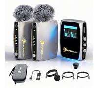 Micrófono Lavalier inalámbrico para cámara, teléfono, micrófonos de grabación de 20 horas Inalambricos profesional con doble TX, ranura para tarjeta TF de 64 GB, micrófonos inalámbricos de 328 pies