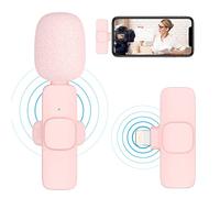 Micrófono Lavalier inalámbrico rosa para iPhone - Plug Play Clip en camisa solapa Mini micrófono para TikTok YouTube Facebook Live Stream Vlog grabación de vídeo - sin necesidad de