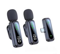 Micrófono Lavalier inalámbrico, sistema de micrófono dual de audio HD, micrófono omnidireccional para Vlog Live Stream para creación de contenido de podcast, negro (uno a dos)
