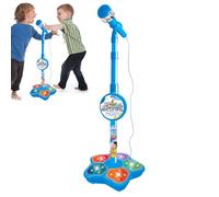 Micrófono para niños con soporte, juego de altavoces de juguete, kit de reproducción musical | unidad compatible con entrada de audio inteligente, rendimiento de iluminación con efecto eco para juegos