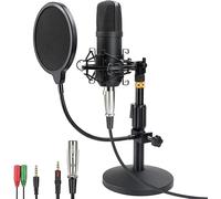 Micrófono para PC de Streaming Podcast, kit de micrófono de condensador cardioide de estudio profesional de 192 KHZ/24 Bit con soporte de sobremesa, filtro pop para Skype, Youtube, canto, grabación