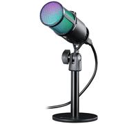 Micrófono para videojuegos PC RGB con soporte, Defender®, para streaming podcast Studio, micrófono USB para PC, con conector para auriculares de 3,5 mm, micrófono de mesa compatible con Windows MacOS