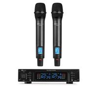 Power Dynamics PD220 - Sistema con Dos micrófonos de Mano inalámbricos - Sistema de micrófono inalámbrico UHF True Diversity de 160 Canales con Pantalla LCD, Salidas XLR para Uso Profesional