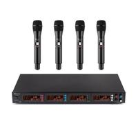 Power Dynamics PD504B UHF Set de 4 micrófonos de Mano inalámbricos, Receptor con Pantalla Digital y Salida balanceadas Individuales sin interferencias, Sistema UHF, Incluye Maleta de Transporte