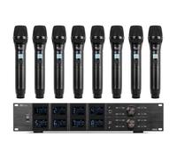 Power Dynamics PD528 Sistema de microfonía inalámbrica UHF con 8 micrófonos inalámbricos de mano, 100 canales, carga USB, función de silencio, salidas XLR, micrófonos inalámbricos de mano para eventos