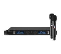 Power Dynamics PD632H Set de 2 Micros Inalambricos UHF, con 2 Micrófonos de Mano x 20 Canales, 1 Receptor, 1 Maleta de Transporte, Estante Encastrable de 19", Micros para Cantar, Microfono Reuniones