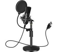 Micrófono profesional USB de estudio de grabación para cantar con trípode para PC PS4 y PS5 portátil a condensador con filtro anti-pop soporte ajustable, araña antigolpes