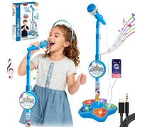 Micrófono todo en uno, micrófono de karaoke para niños con soporte ajustable y luces dinámicas, máquina Karokee de sonido claro para pequeños cantantes, se puede conectar al teléfono móvil (A)