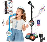 Micrófono todo en uno, micrófono de karaoke para niños con soporte ajustable y luces dinámicas, máquina Karokee de sonido claro para pequeños cantantes, se puede conectar al teléfono móvil (C)