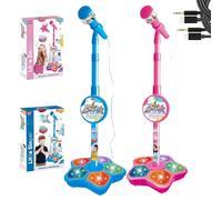 Micrófono todo en uno, micrófono de karaoke para niños con soporte ajustable y luces dinámicas, máquina Karokee de sonido claro para pequeños cantantes, se puede conectar al teléfono móvil (A&B)