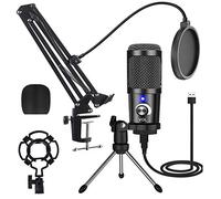 Micrófono USB, condensador, micrófono de mesa para streaming, micrófono para PC, con soporte de micrófono, brazo de micrófono, filtro pop Shock Studio, micrófono de pie