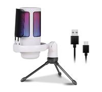 Micrófono USB de 192 kHz/24 bits con iluminación de color, micrófono para juegos con botón de silencio, base sólida para transmisión y micrófono de canto en vivo