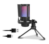 Micrófono USB de 192 kHz/24 bits con iluminación de color, micrófono para juegos con botón de silencio, base sólida para transmisión y micrófono de canto en vivo