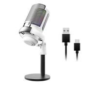 Micrófono USB para juegos de PC, iluminación de color, micrófono de botón de silencio, condensador con perilla, base sólida, micrófono tipo C