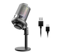 Micrófono USB para PC Color Gaming Mic con botón de silencio, base sólida, iluminación de color para transmisión y canto en vivo, micrófono tipo C