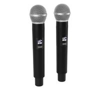Micrófono VHF Inalámbrico de 2 PCS, Cancelación de Ruido Micrófono Dinámico UHF con Receptor, Micrófono Inalámbrico de Doble Mano para Cantar, Karaoke, Discurso, Boda, Iglesia,