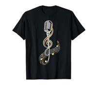 Micrófono Vintage con Notas Musicales y Clave de Sol. Camiseta