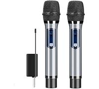 Micrófono Vocal Micrófono inalámbrico Profesional para Cantar Metal Sistema de micrófono dinámico inalámbrico UHF Dual Sistema de micrófono de Mano, Juego de micrófono de Salida de 1/4 pulg