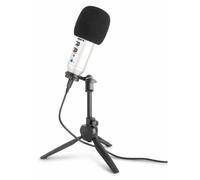 Vonyx CM320S Micrófono cardioide de Estudio USB Plateado con Efecto Echo y Ajuste de Ganancia, Interface de Audio incorporada, Salida de Auriculares, Soporte de Mesa Plegable y para Espuma Vientos
