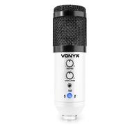 Vonyx CMS320W - microfono Condensador cardioide de Estudio USB, Soporte de Brazo articulado con Anti-Pop e Interface de Audio integrada, Control de Ganancia y Echo, Salida Auriculares, Color Blanco